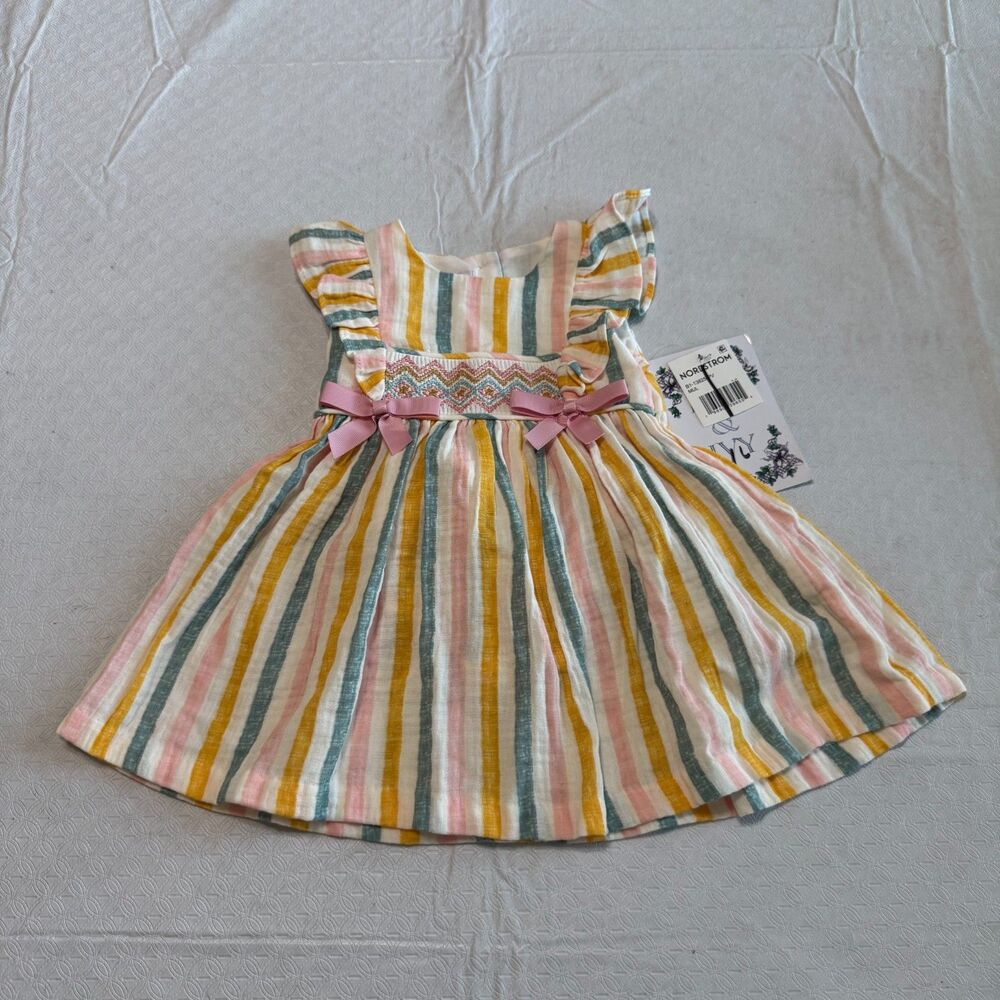 Iris & Ivy Baby Girl Smocked Striped Dress & Bloomer Set 12M NWT